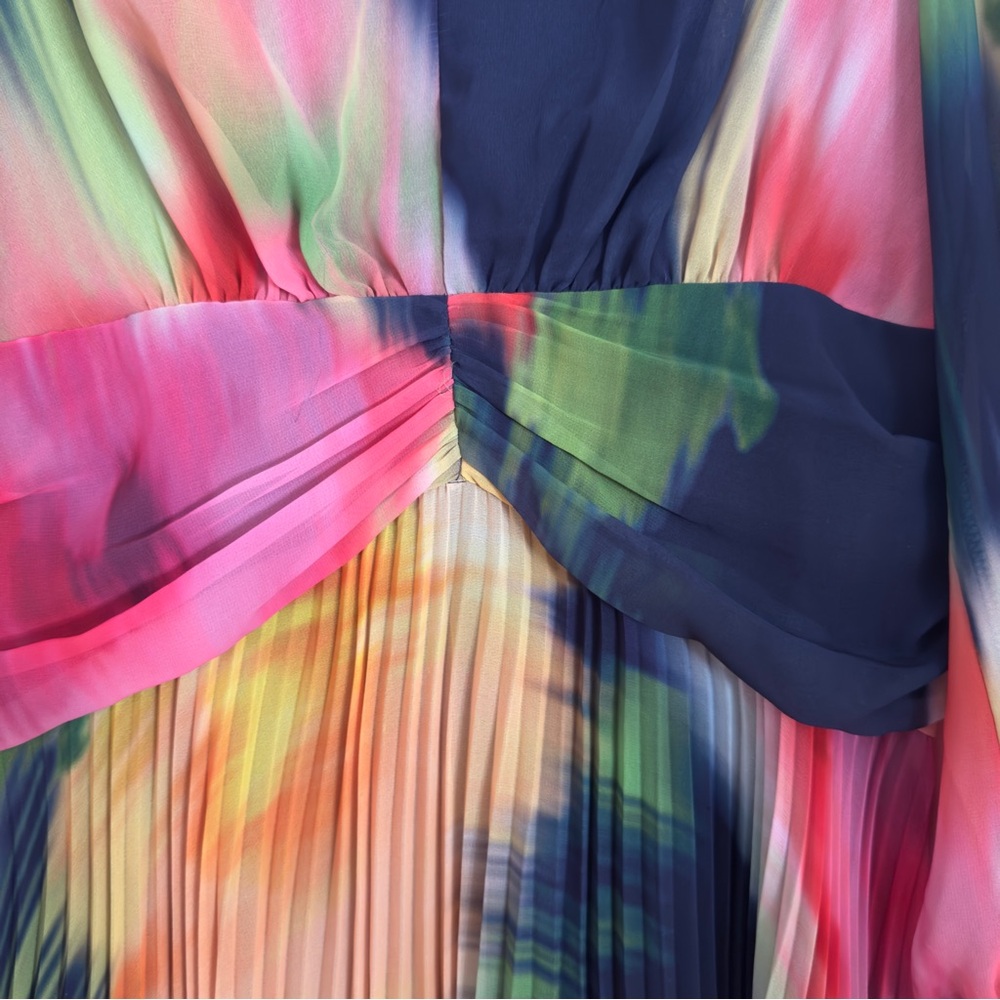 🌈 Maggy London Watercolor Pleated Midi Dress – Size 8 - Picture 6 of 8